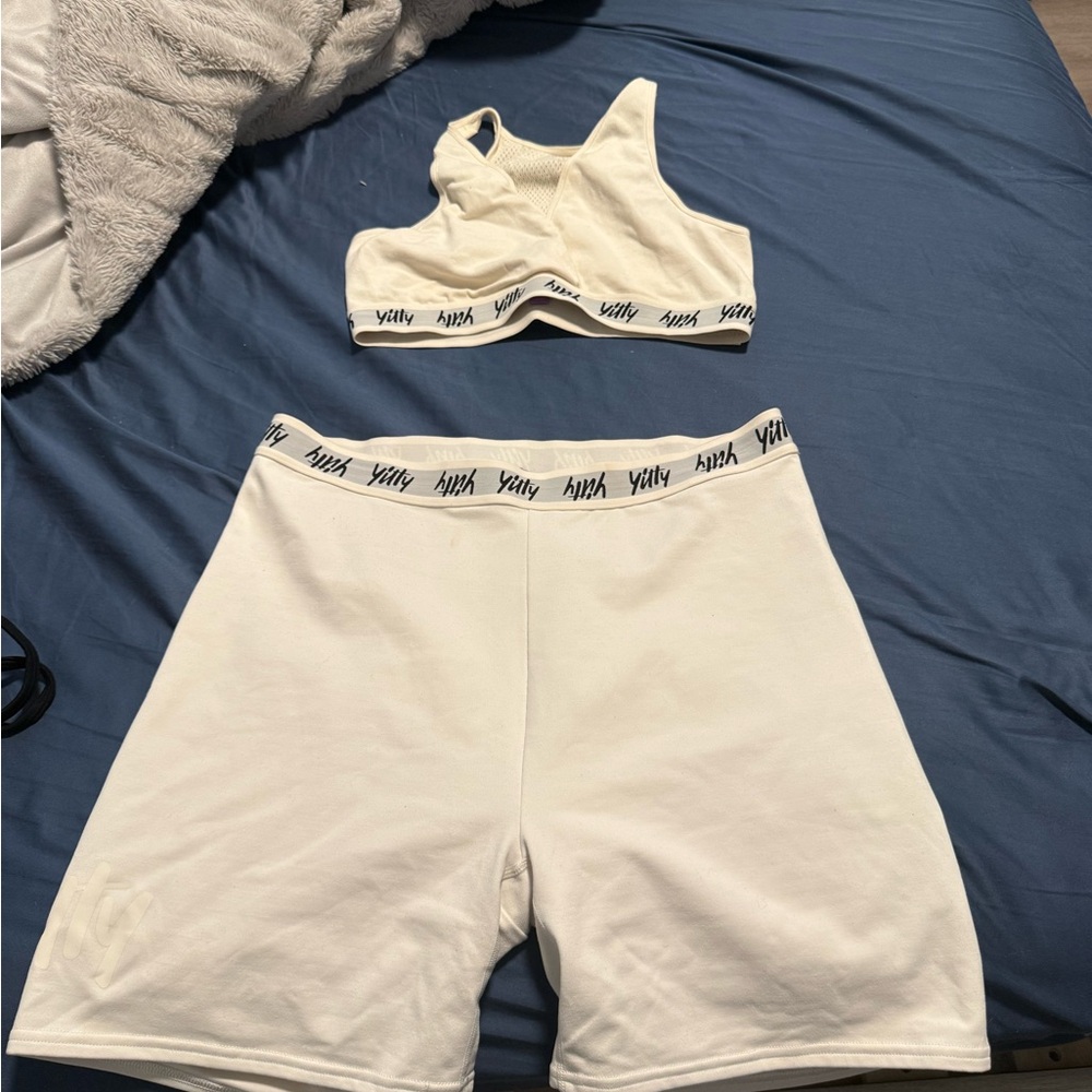 YITTY Cream Sports Bra and Shorts Set
